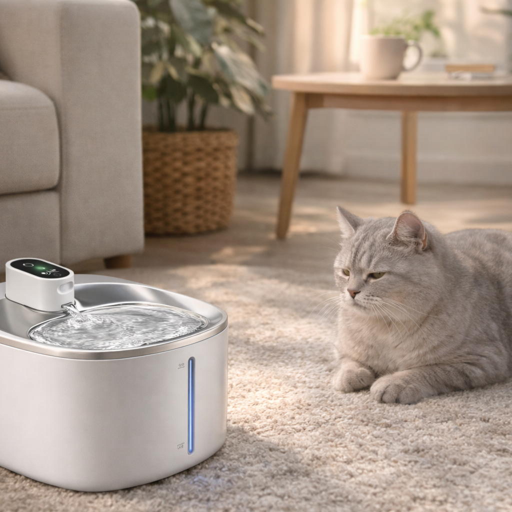 Fontaine à eau pour chat sans fil 4L – Acier inoxydable, batterie rechargeable, 3 modes