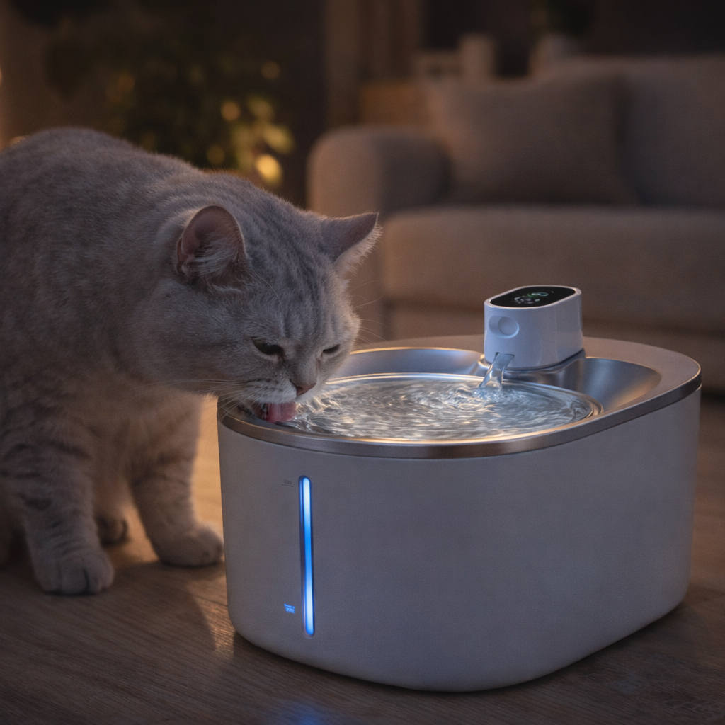 Fontaine à eau pour chat sans fil 4L – Acier inoxydable, batterie rechargeable, 3 modes