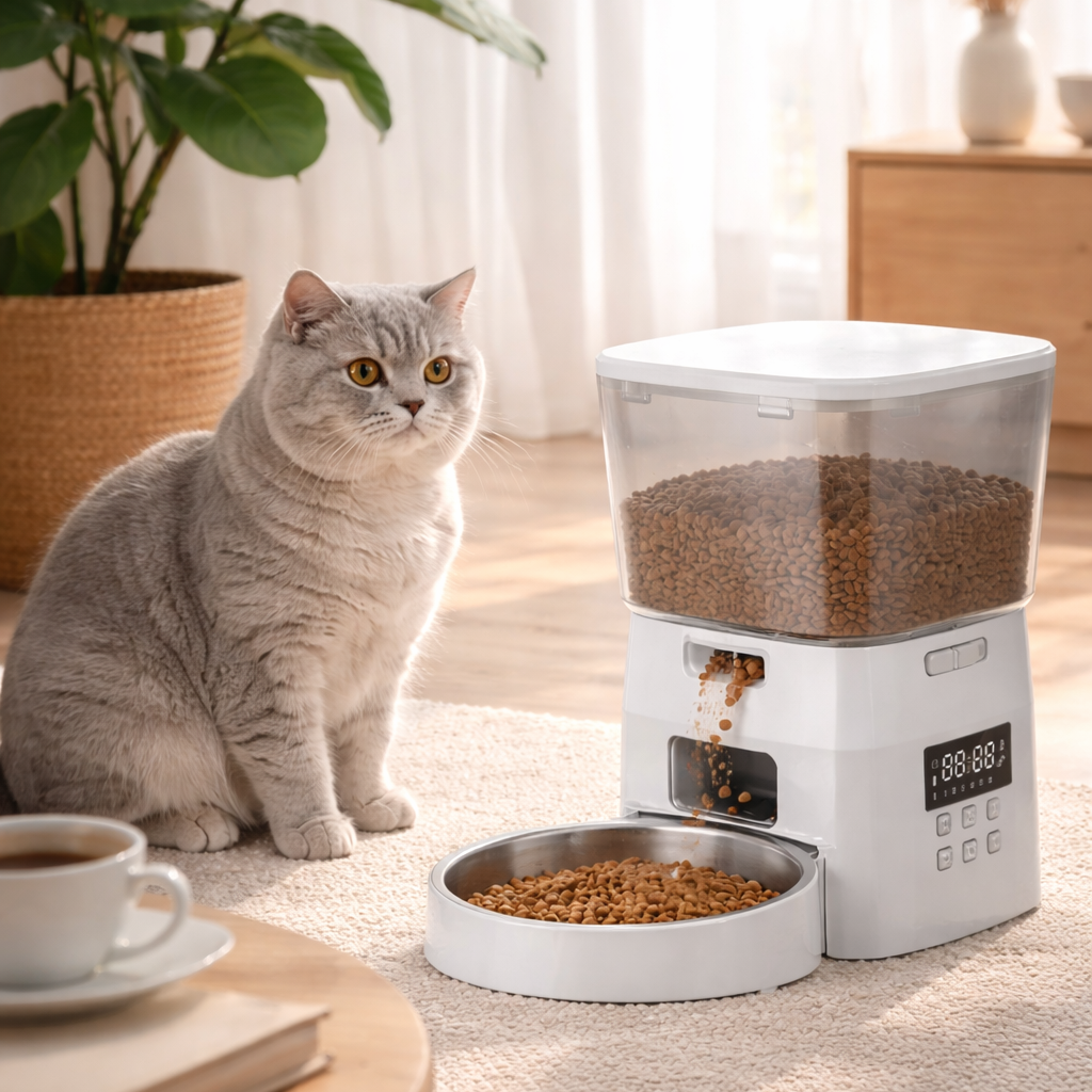 Distributeur automatique de croquettes pour chat programmable – Réservoir 4L, pour nourriture sèche